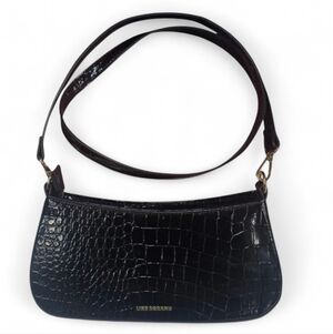 Like Dreams Black‎ Croc Embossed Leather Shoulder Bag